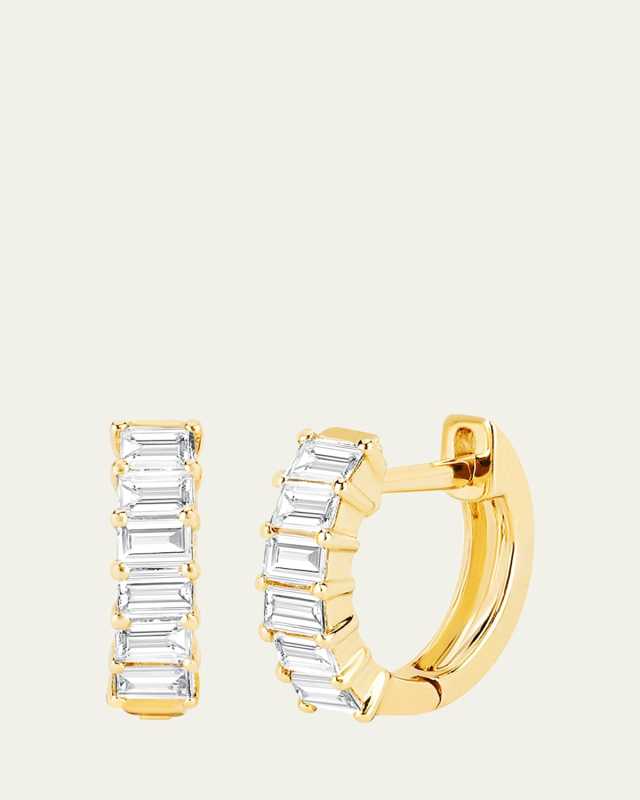14K Yellow Gold Prong-Set Diamond Baguette Huggie Earrings